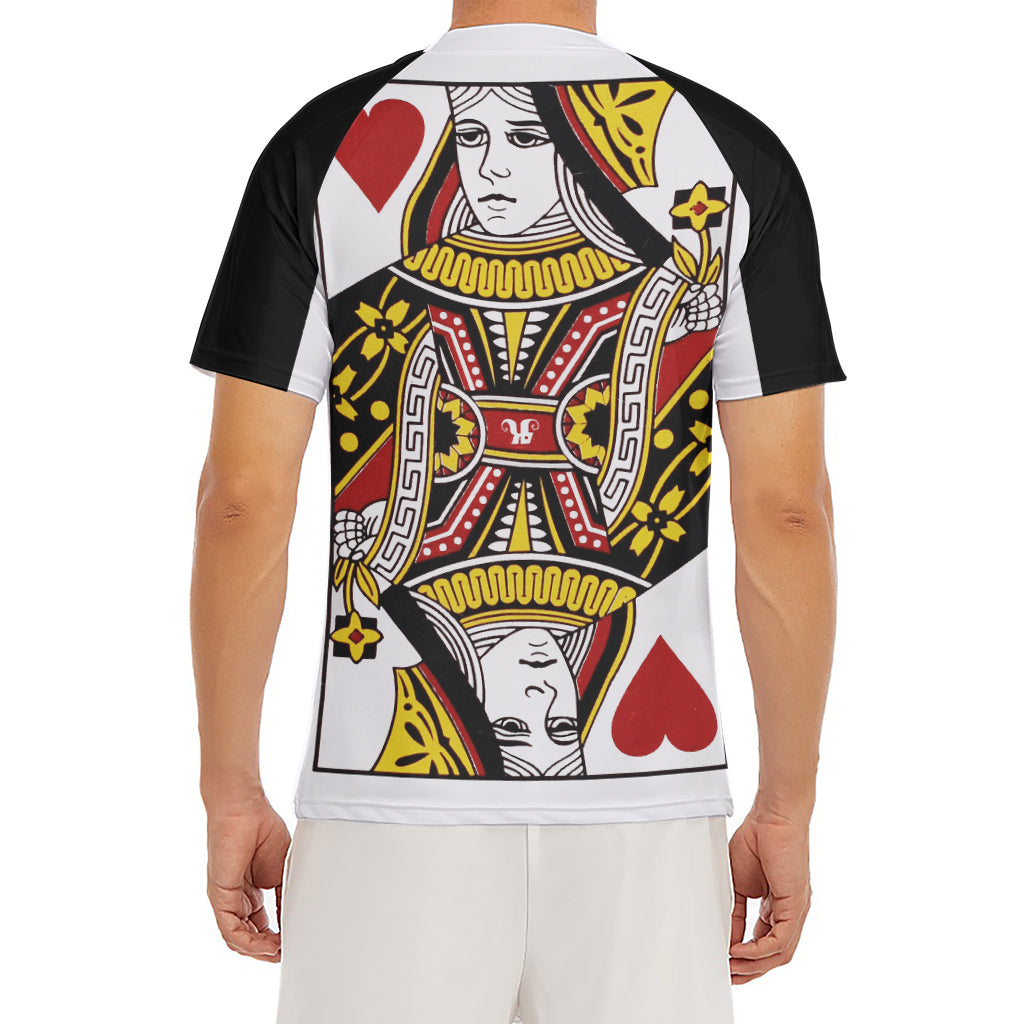 Queen Of Hearts Playing Card Print Men's Short Sleeve Rash Guard