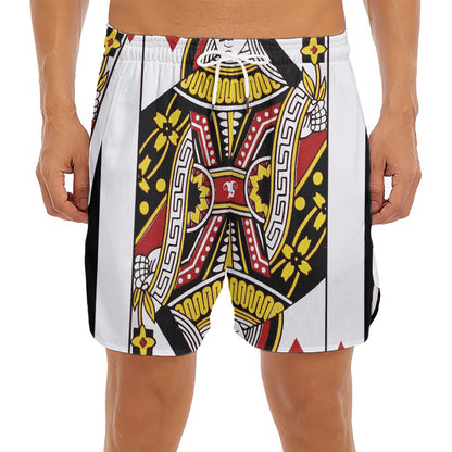 Queen Of Hearts Playing Card Print Men's Split Running Shorts