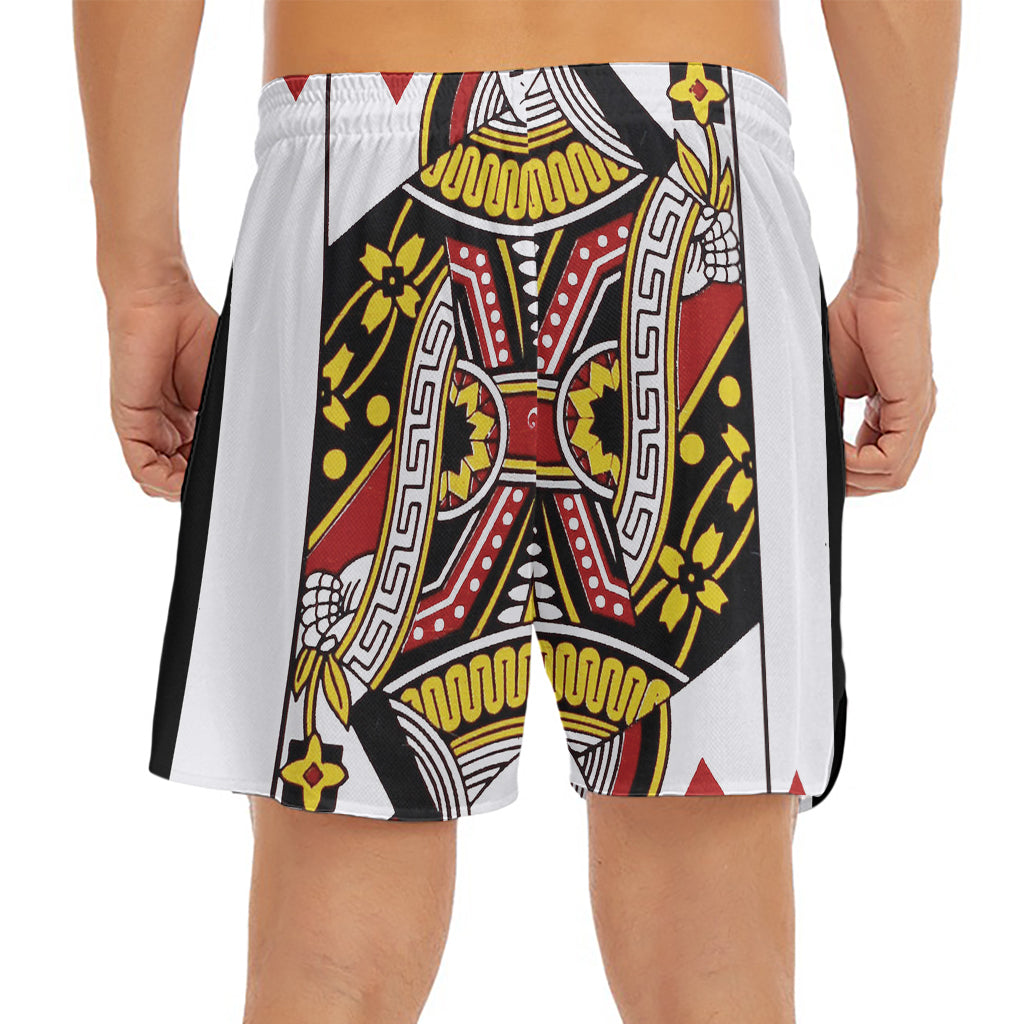 Queen Of Hearts Playing Card Print Men's Split Running Shorts