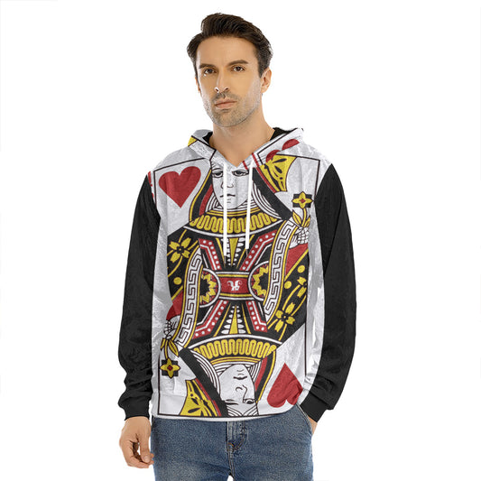 Queen Of Hearts Playing Card Print Men's Velvet Pullover Hoodie