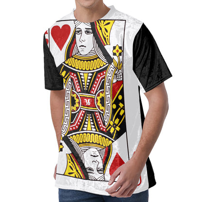 Queen Of Hearts Playing Card Print Men's Velvet T-Shirt