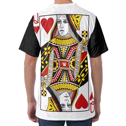 Queen Of Hearts Playing Card Print Men's Velvet T-Shirt