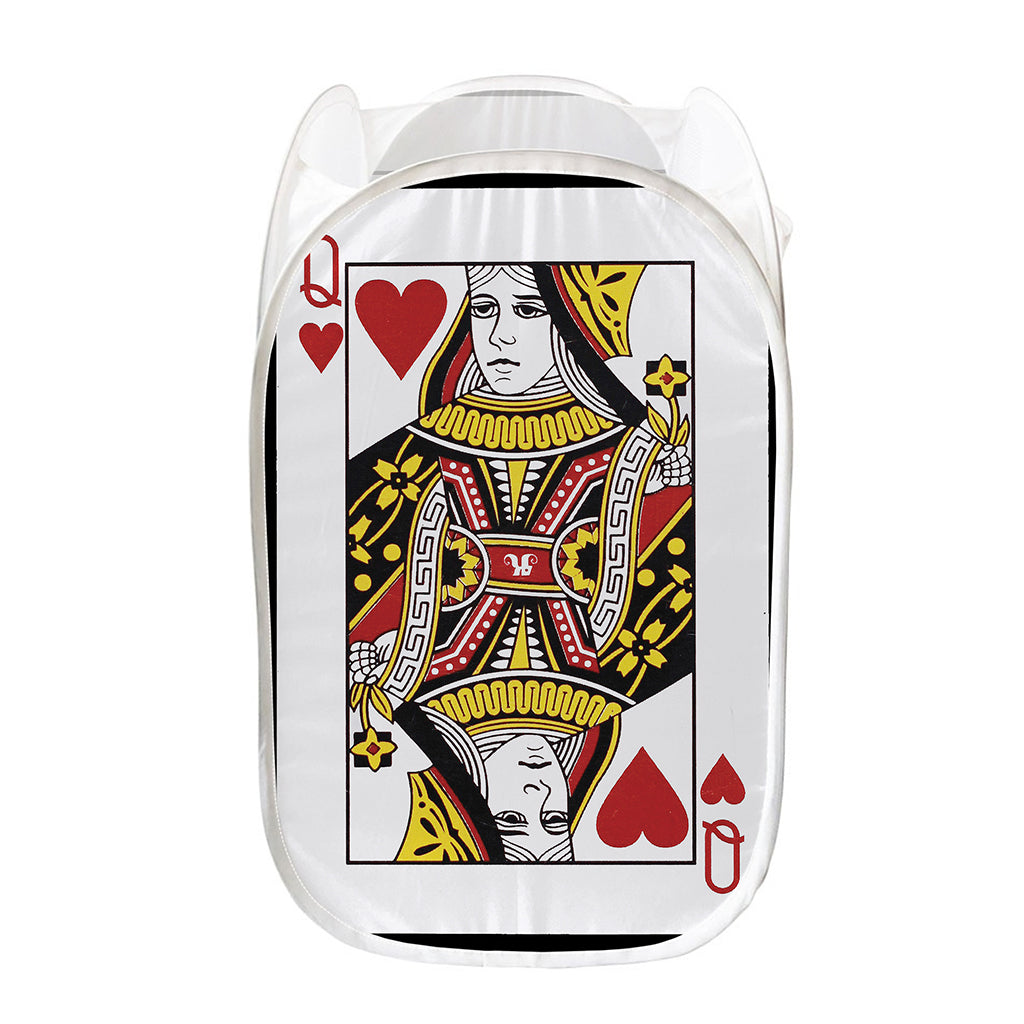 Queen Of Hearts Playing Card Print Mesh Laundry Hamper