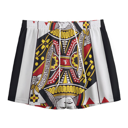 Queen Of Hearts Playing Card Print Mesh Shorts
