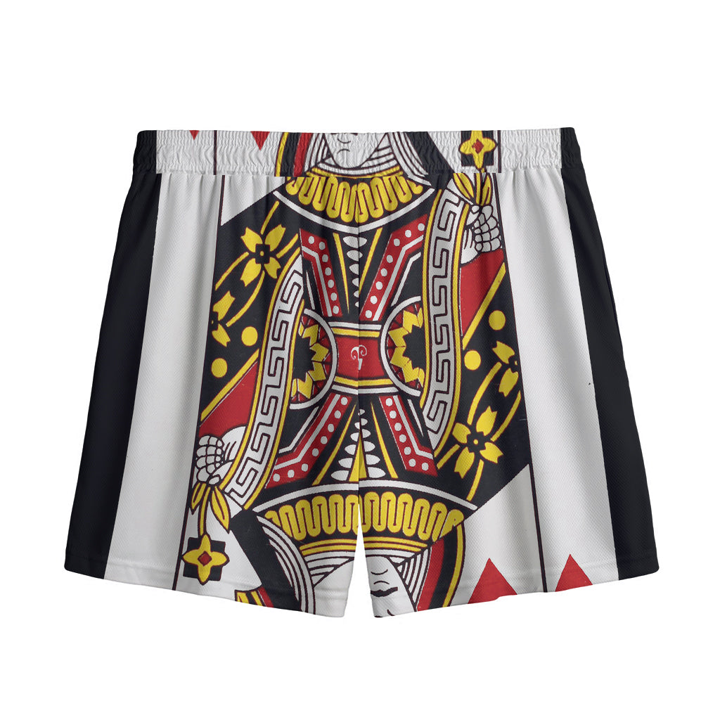 Queen Of Hearts Playing Card Print Mesh Shorts