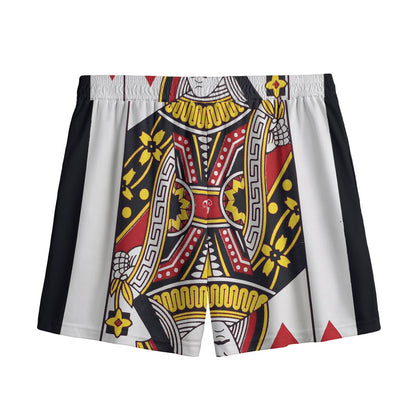 Queen Of Hearts Playing Card Print Mesh Shorts
