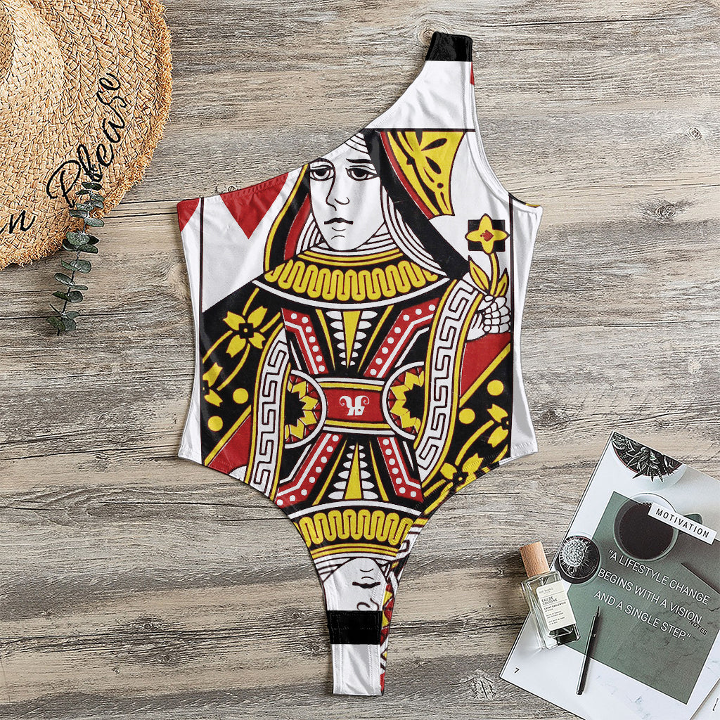 Queen Of Hearts Playing Card Print One Shoulder Bodysuit