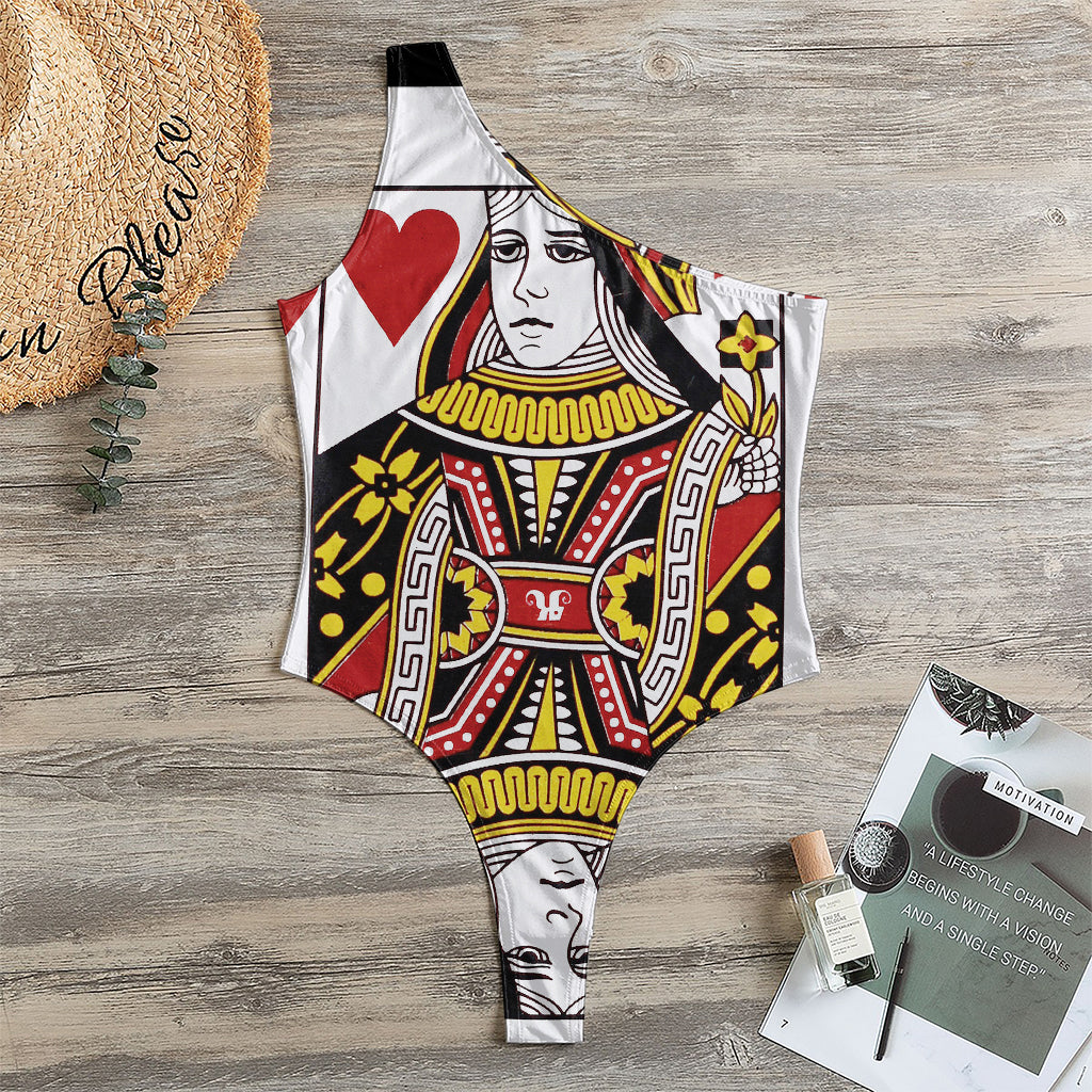 Queen Of Hearts Playing Card Print One Shoulder Bodysuit