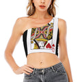 Queen Of Hearts Playing Card Print One Shoulder Crop Top