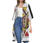 Queen Of Hearts Playing Card Print Open Front Beach Cover Up