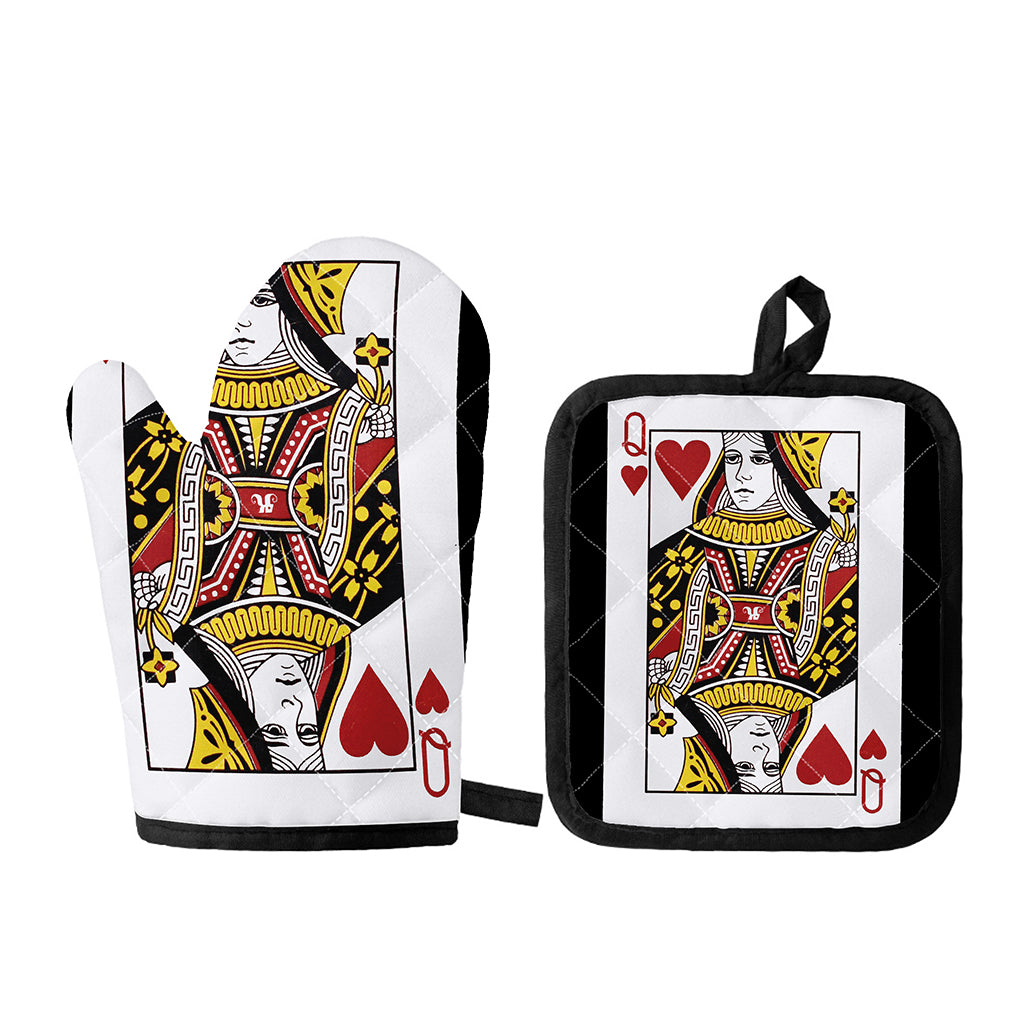 Queen Of Hearts Playing Card Print Oven Mitt And Pot Holder Set