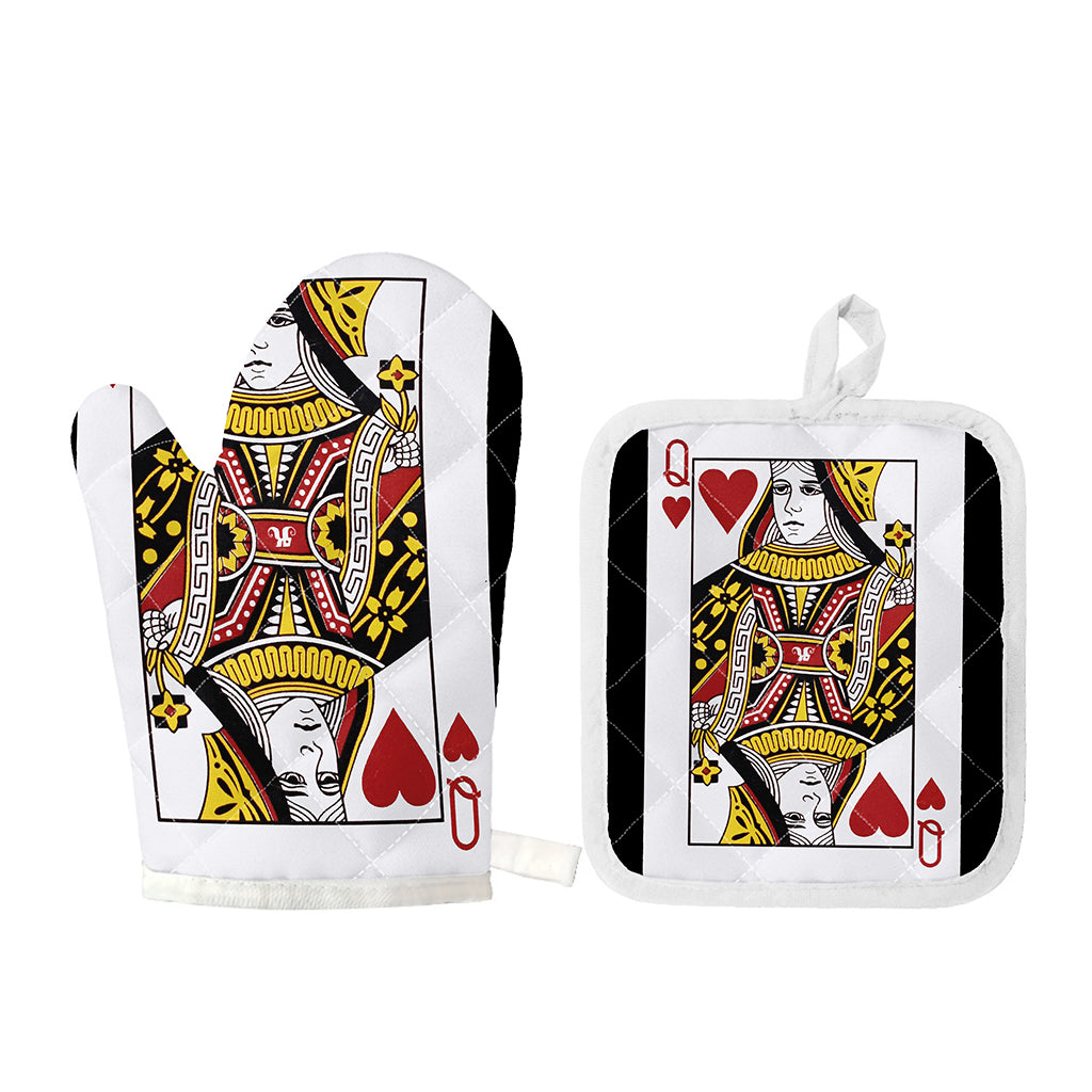Queen Of Hearts Playing Card Print Oven Mitt And Pot Holder Set