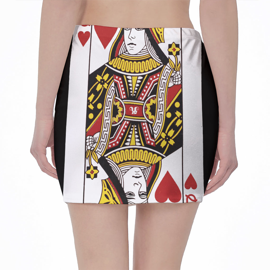 Queen Of Hearts Playing Card Print Pencil Mini Skirt
