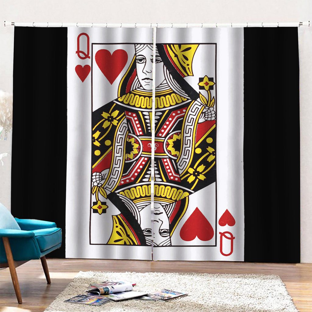 Queen Of Hearts Playing Card Print Pencil Pleat Curtains