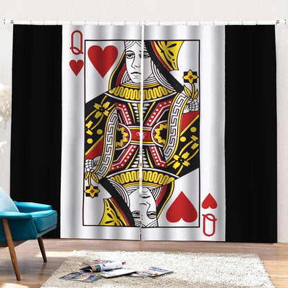 Queen Of Hearts Playing Card Print Pencil Pleat Curtains