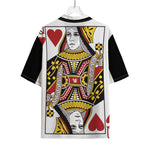 Queen Of Hearts Playing Card Print Rayon Hawaiian Shirt