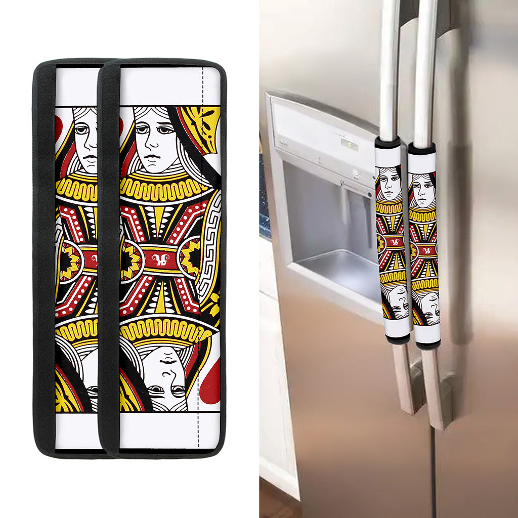 Queen Of Hearts Playing Card Print Refrigerator Handle Covers