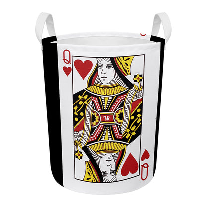 Queen Of Hearts Playing Card Print Round Laundry Basket
