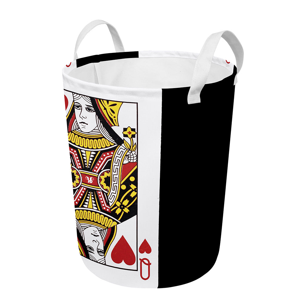Queen Of Hearts Playing Card Print Round Laundry Basket