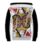 Queen Of Hearts Playing Card Print Sherpa Lined Zip Up Hoodie