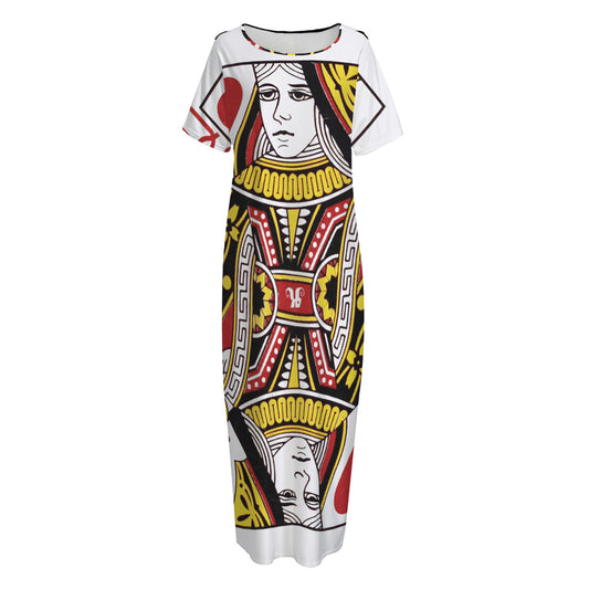 Queen Of Hearts Playing Card Print Short Sleeve Long Nightdress