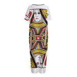 Queen Of Hearts Playing Card Print Short Sleeve Long Nightdress