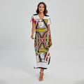 Queen Of Hearts Playing Card Print Short Sleeve Maxi Dress