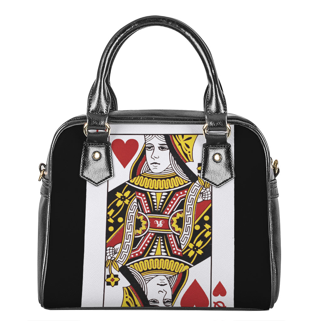 Queen Of Hearts Playing Card Print Shoulder Handbag
