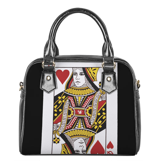 Queen Of Hearts Playing Card Print Shoulder Handbag