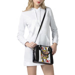 Queen Of Hearts Playing Card Print Shoulder Handbag