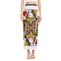 Queen Of Hearts Playing Card Print Side Slit Maxi Skirt