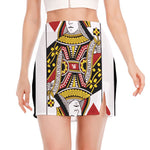 Queen Of Hearts Playing Card Print Side Slit Mini Skirt