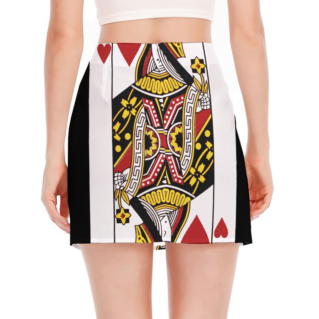 Queen Of Hearts Playing Card Print Side Slit Mini Skirt