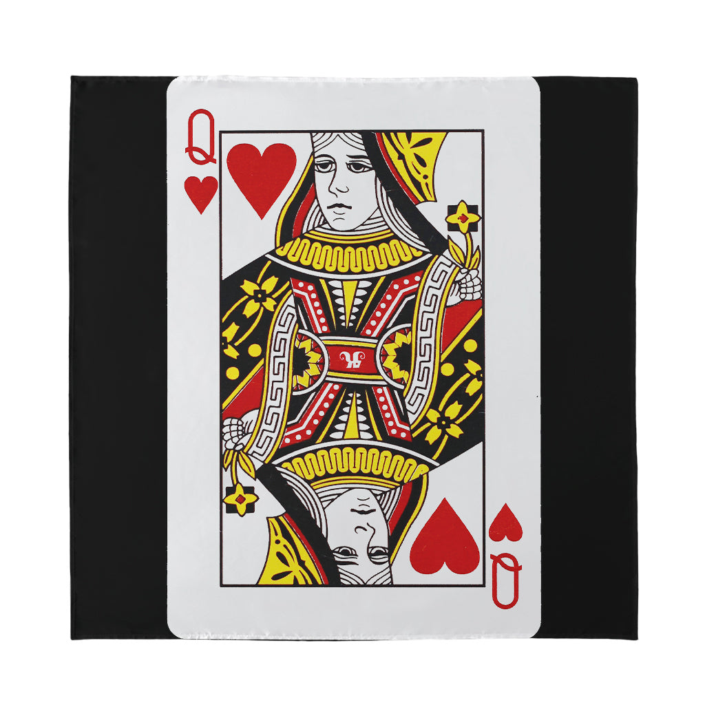Queen Of Hearts Playing Card Print Silk Bandana