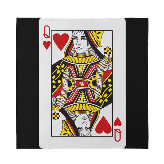 Queen Of Hearts Playing Card Print Silk Bandana