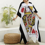 Queen Of Hearts Playing Card Print Silk V-Neck Kaftan Dress