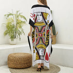 Queen Of Hearts Playing Card Print Silk V-Neck Kaftan Dress