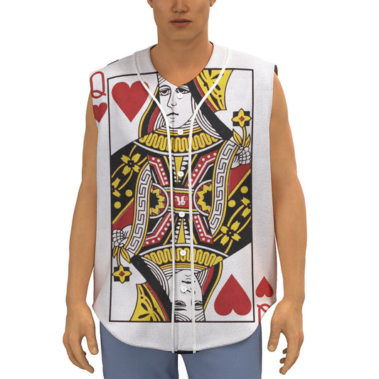 Queen Of Hearts Playing Card Print Sleeveless Baseball Jersey
