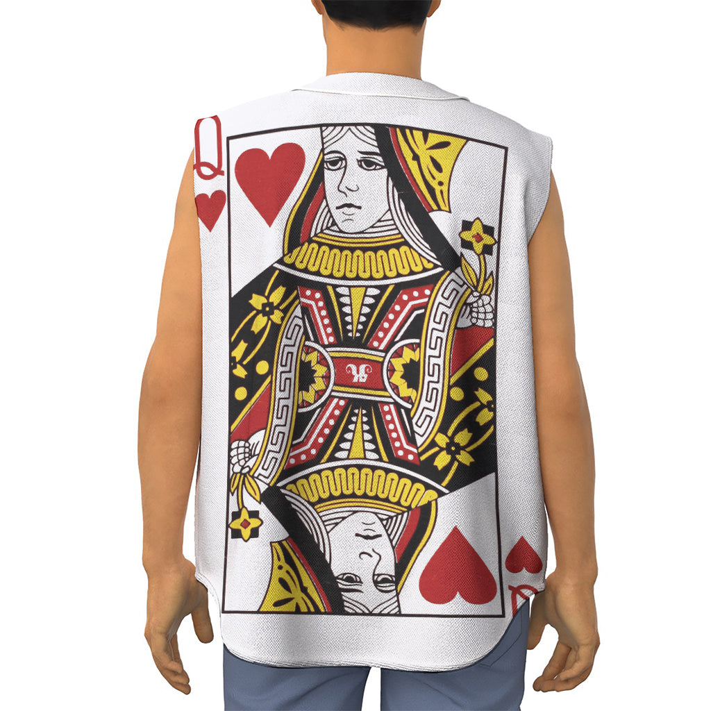Queen Of Hearts Playing Card Print Sleeveless Baseball Jersey