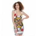Queen Of Hearts Playing Card Print Sleeveless Bodycon Dress