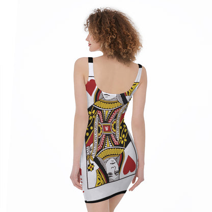 Queen Of Hearts Playing Card Print Sleeveless Bodycon Dress