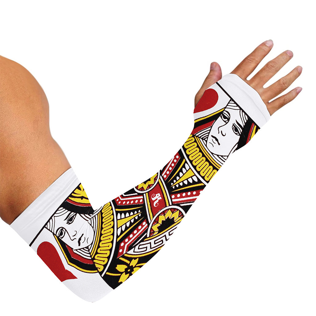 Queen Of Hearts Playing Card Print Sun Protection Arm Sleeves