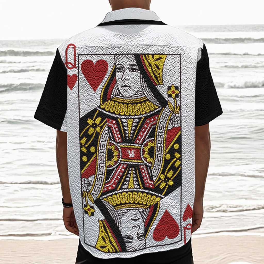Queen Of Hearts Playing Card Print Textured Short Sleeve Shirt