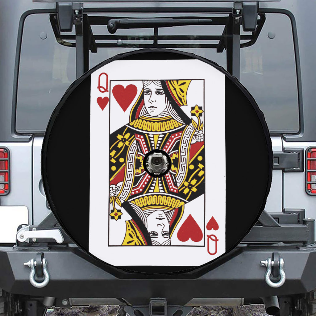 Queen Of Hearts Playing Card Print Tire Cover With Camera Hole