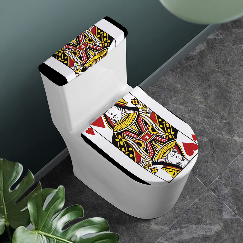 Queen Of Hearts Playing Card Print Toilet Lid And Tank Cover Set