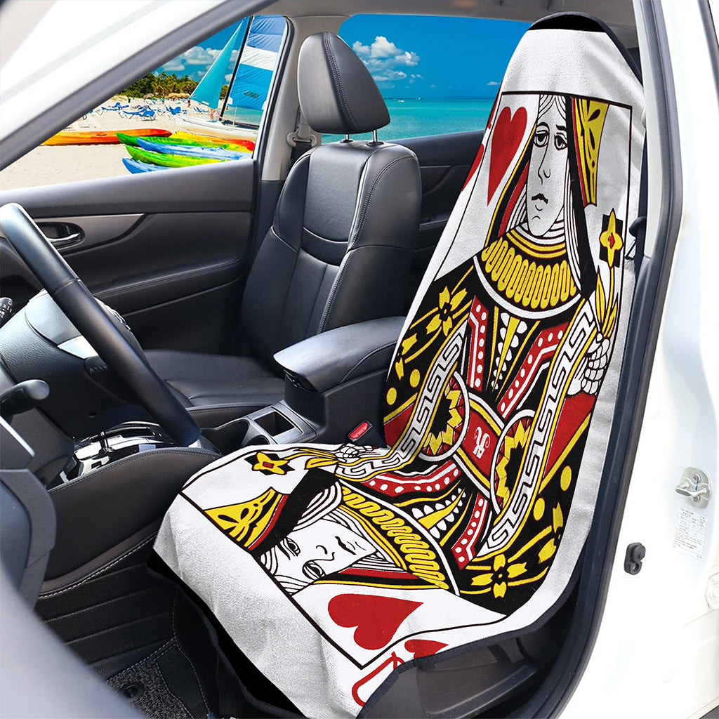 Queen Of Hearts Playing Card Print Waterproof Car Seat Cover