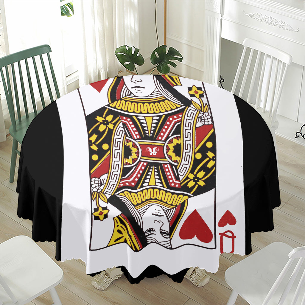 Queen Of Hearts Playing Card Print Waterproof Round Tablecloth