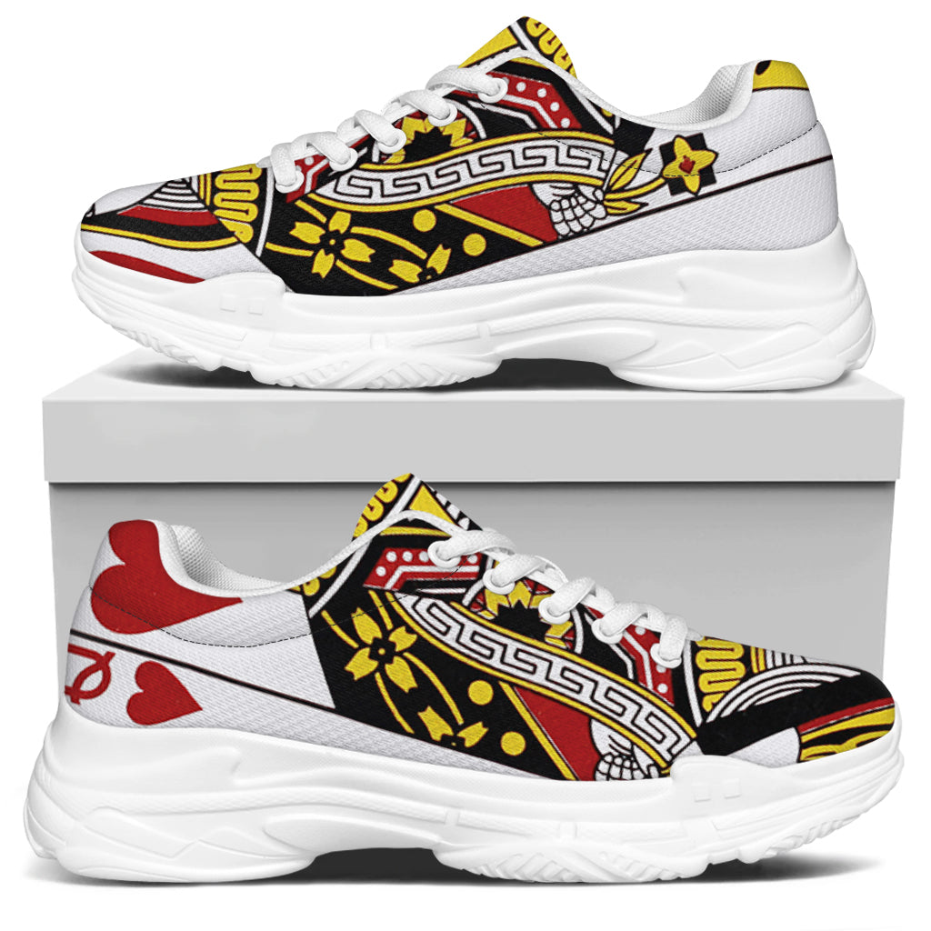 Queen Of Hearts Playing Card Print White Chunky Shoes