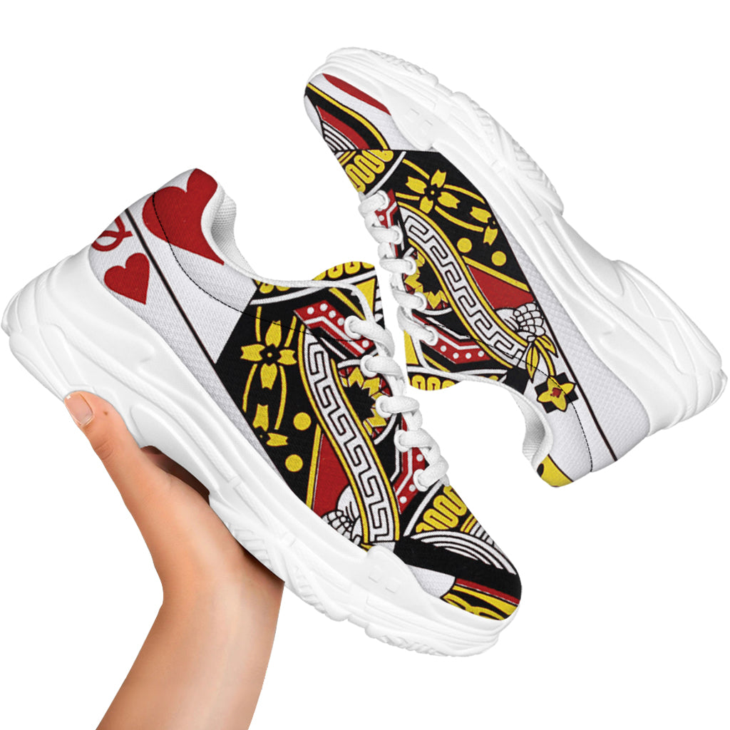 Queen Of Hearts Playing Card Print White Chunky Shoes