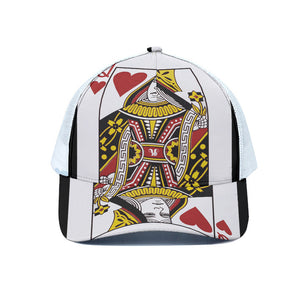 Queen Of Hearts Playing Card Print White Mesh Trucker Cap